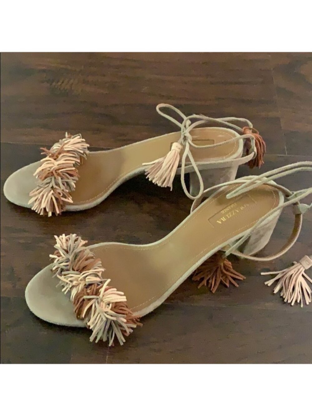 Aquazzura Beige Terracotta Suede Wild Thing Fringe Ankle Wrap Sandals Size 40